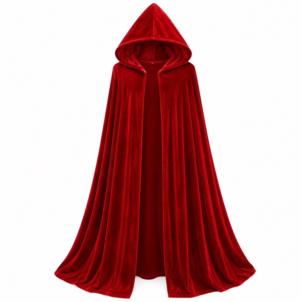 Womens Red Velvet Hooded Cloak Cape Little Red Riding Hood Costume One Size
